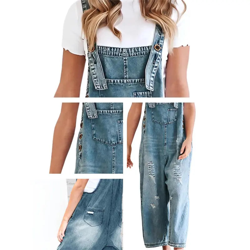 Women’s Relaxed-Fit Denim Overalls with Adjustable Straps