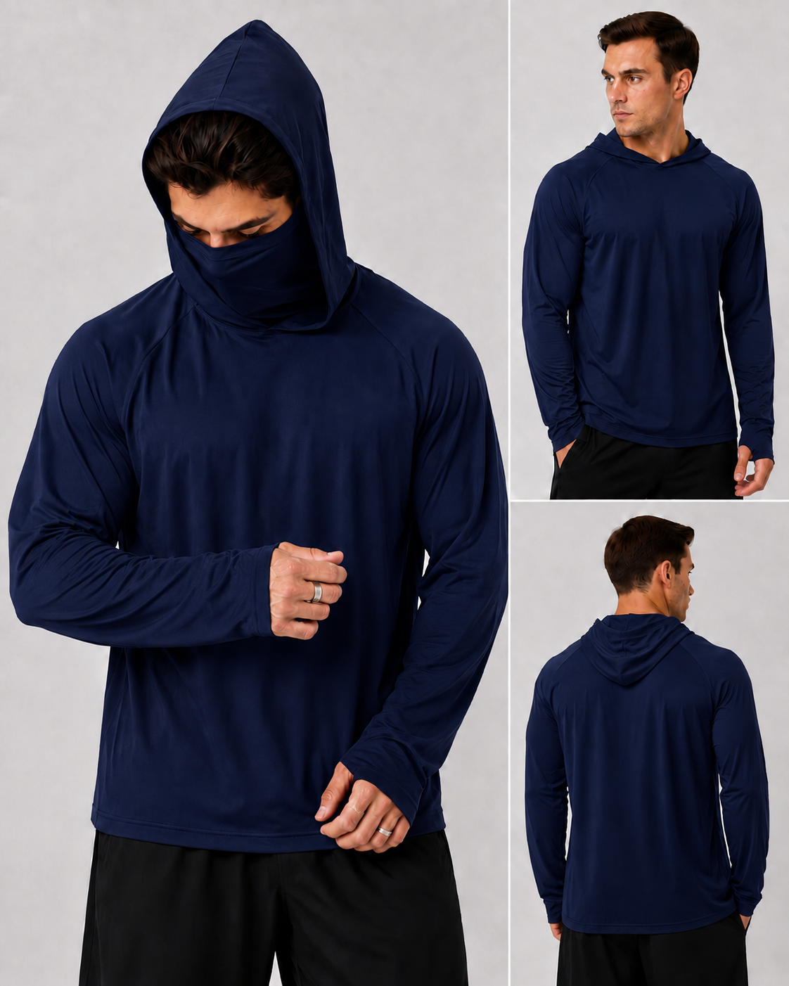 UPF 50+ Long-Sleeve Sun-Protection Hoodie (with Sleeve Pocket and Face Mask)