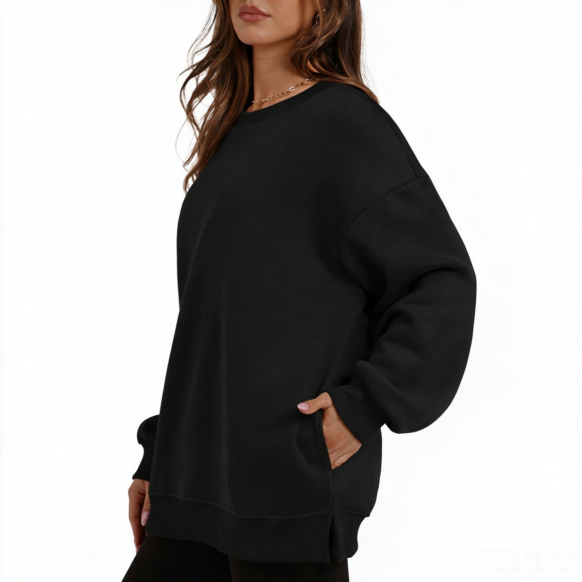 Women's long-sleeve sweatshirt with fleece lining and extra thickness