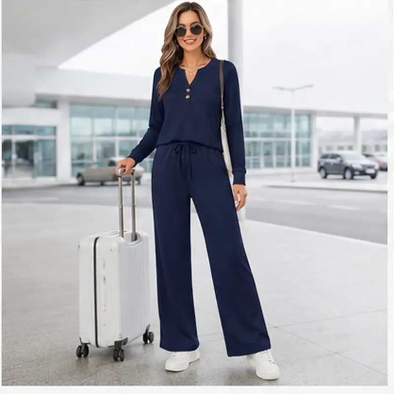 Fall & Winter Casual Two-Piece Set – Long-Sleeve Shirt & Wide-Leg Pants
