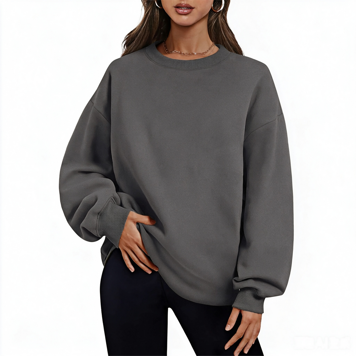 Women's long-sleeve sweatshirt with fleece lining and extra thickness