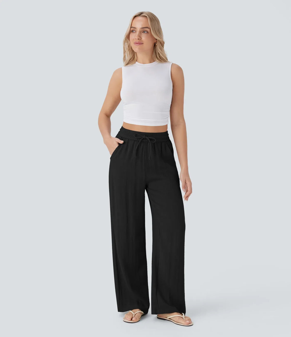 Women's Lightweight Linen-Blend Wide Leg Pants