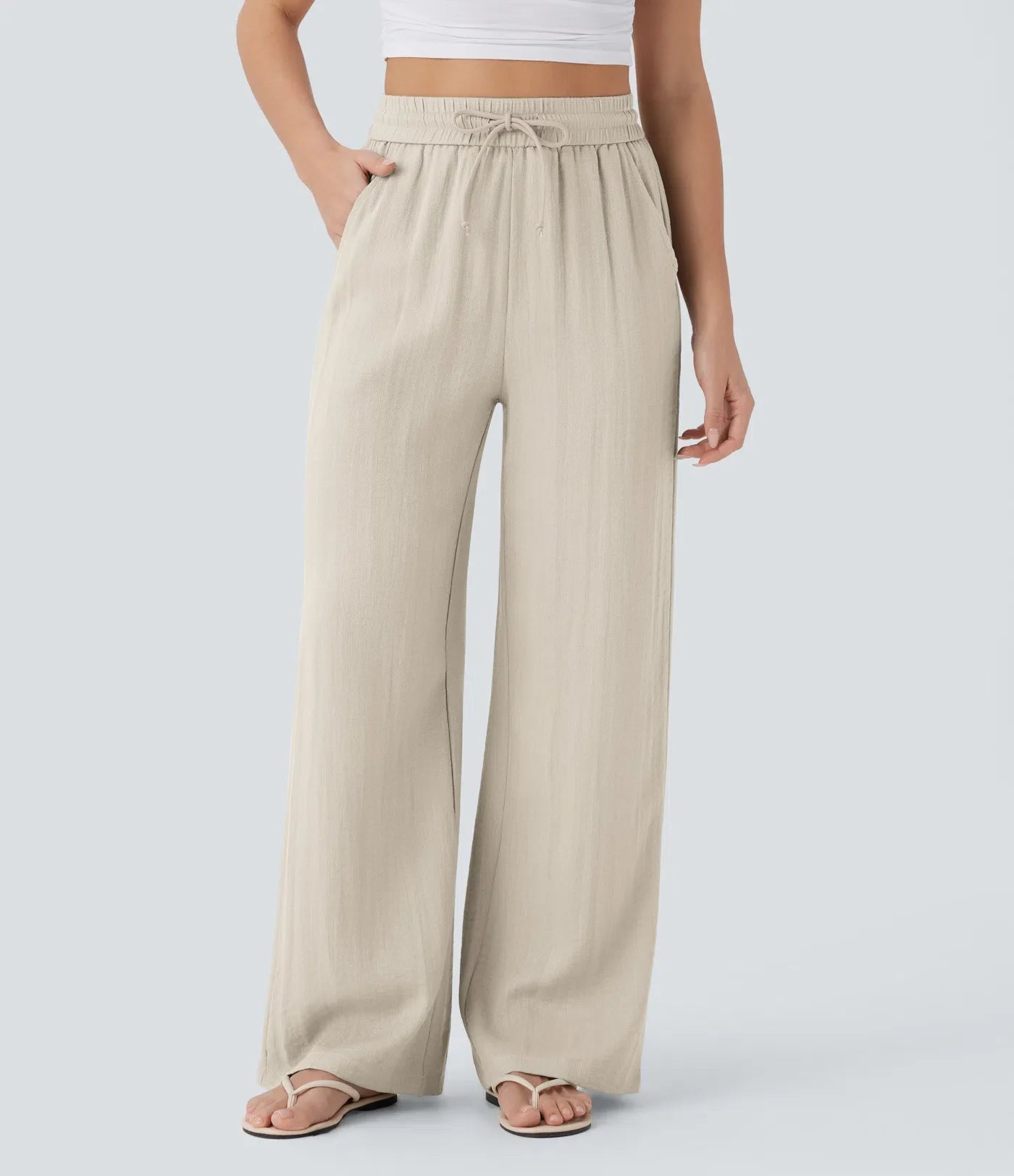 Women's Lightweight Linen-Blend Wide Leg Pants