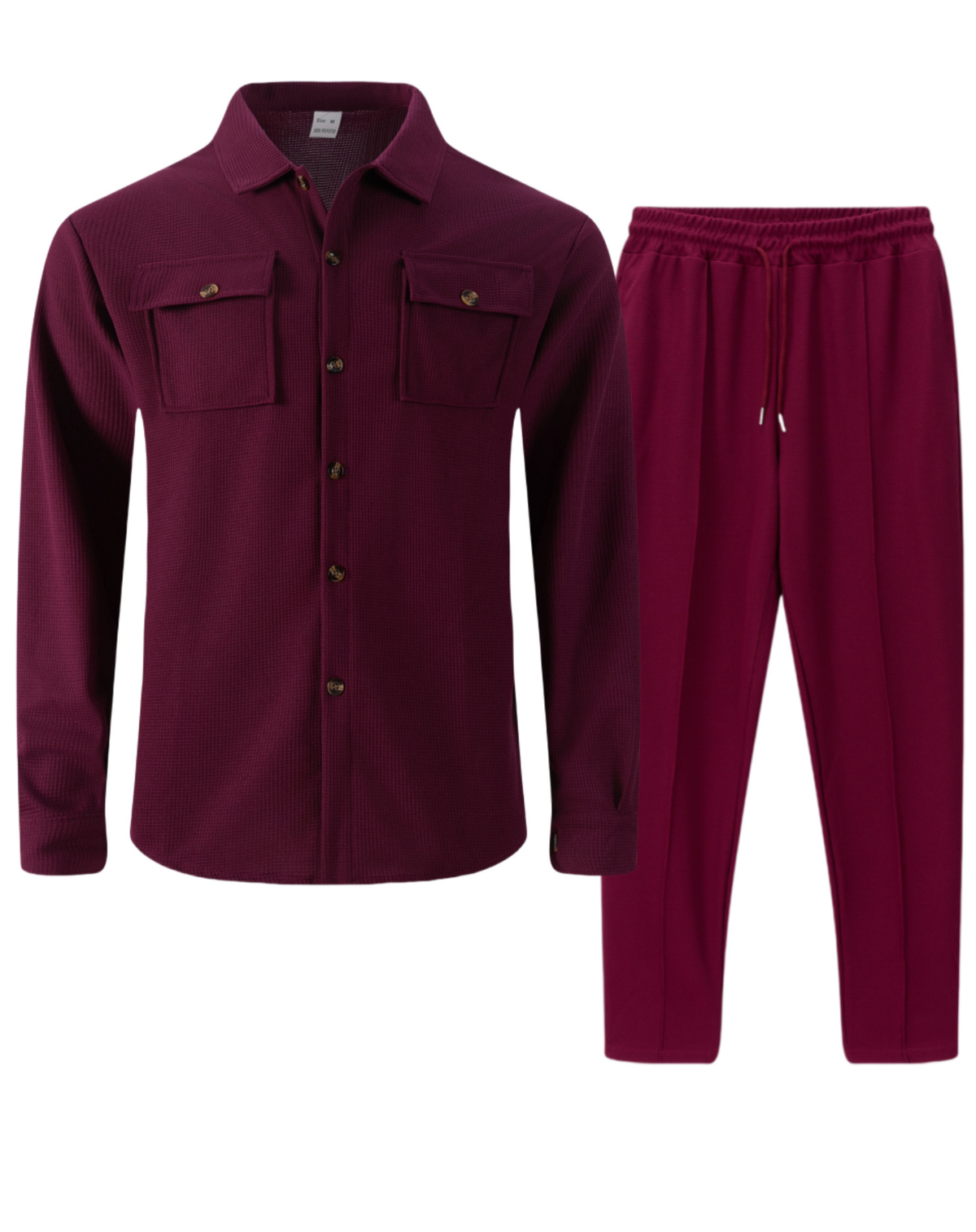Men’s Textured Knit Shirt & Drawstring Pants Set – Casual Two-Piece Outfit
