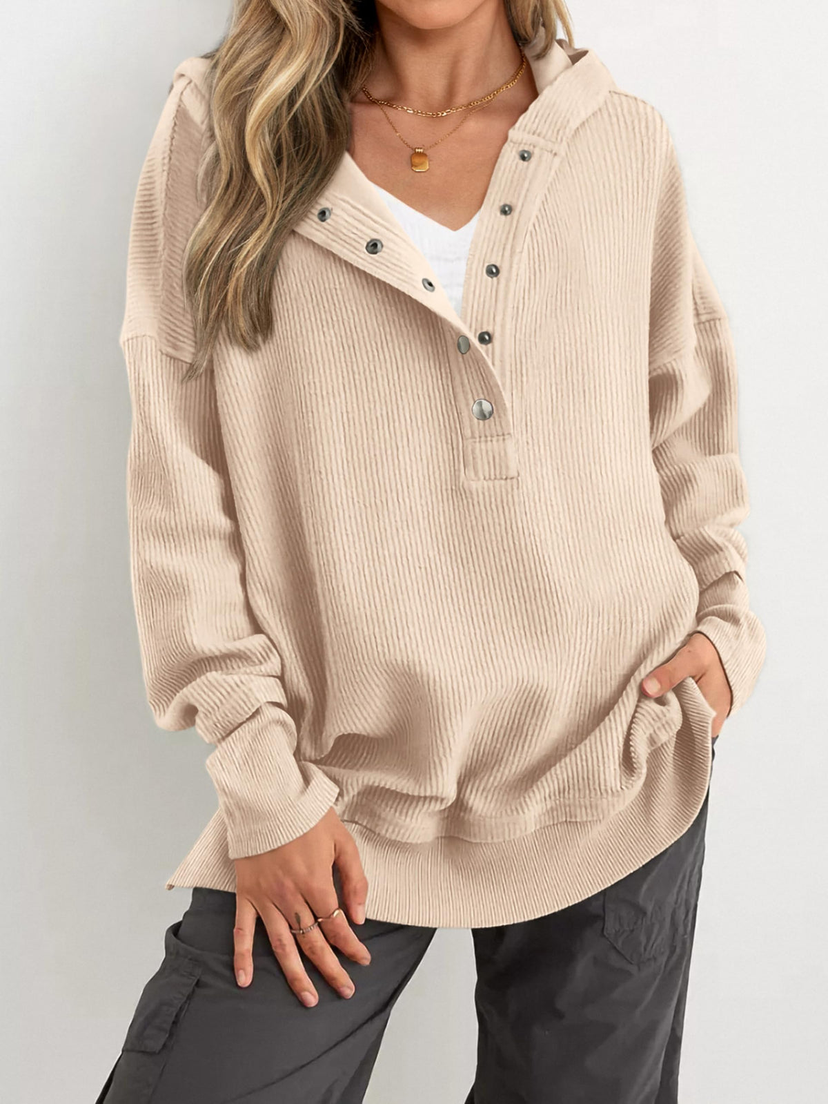 ✨Women's Oversized Button V Neck Hoodie