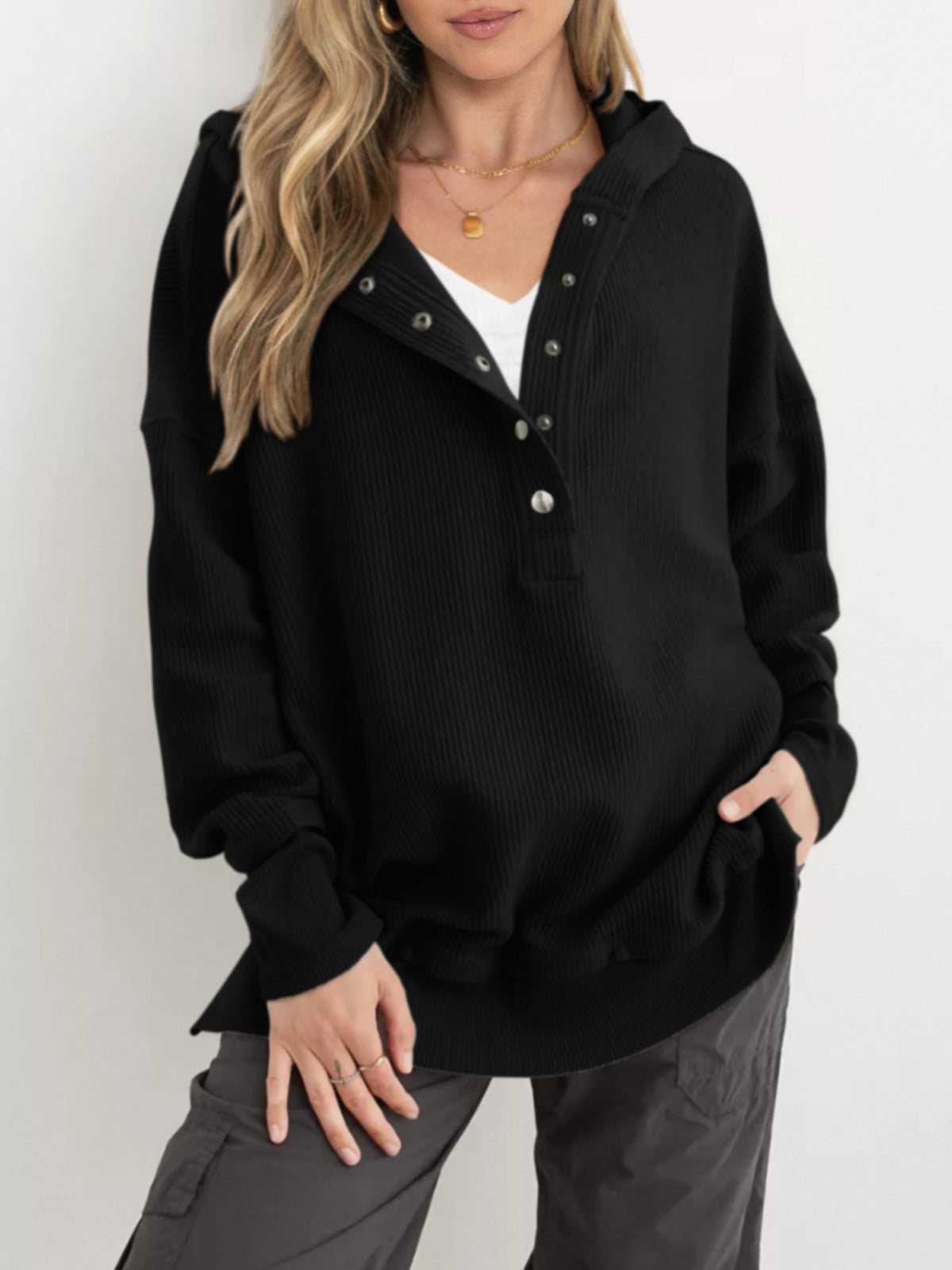 ✨Women's Oversized Button V Neck Hoodie