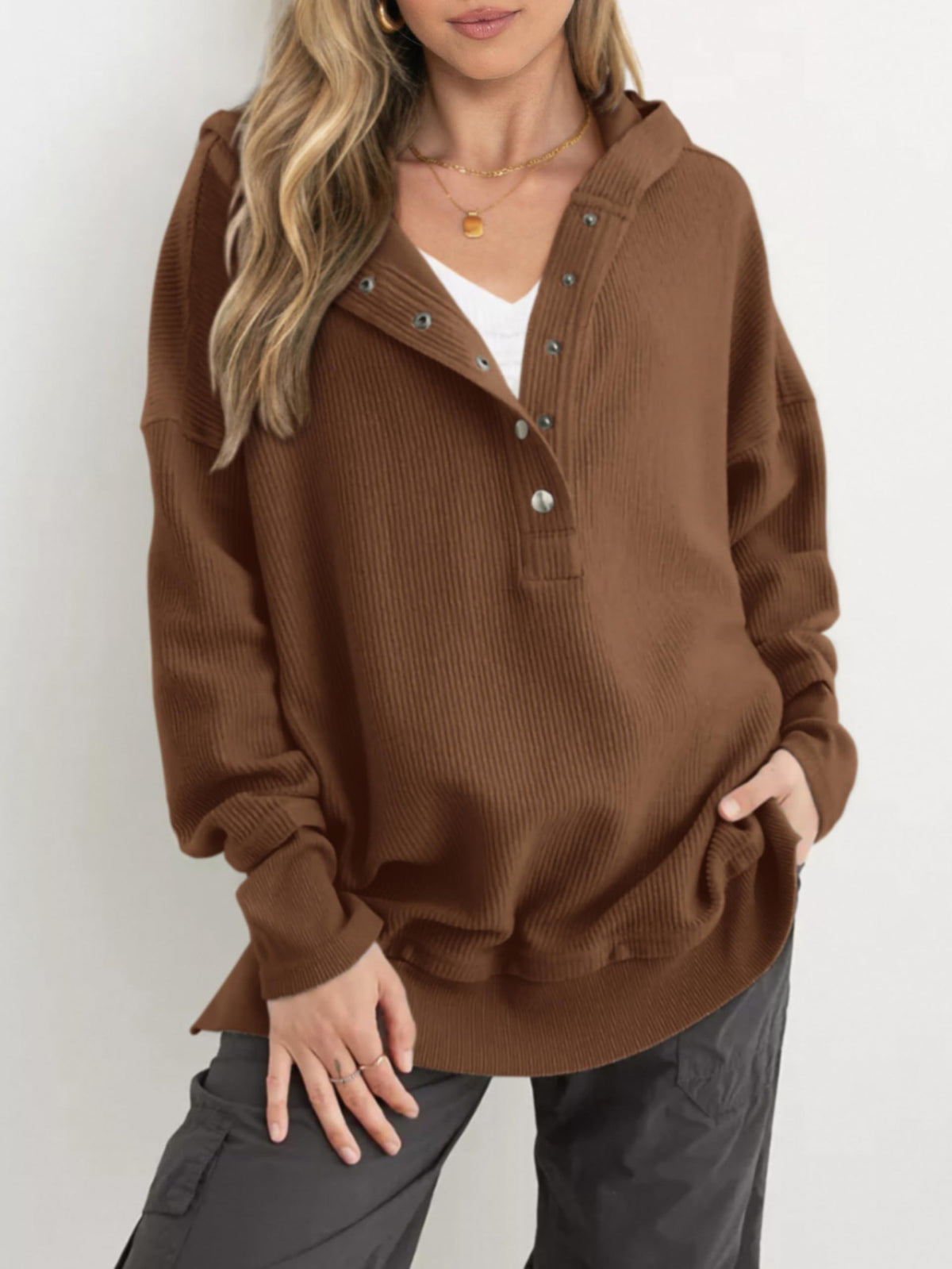 ✨Women's Oversized Button V Neck Hoodie