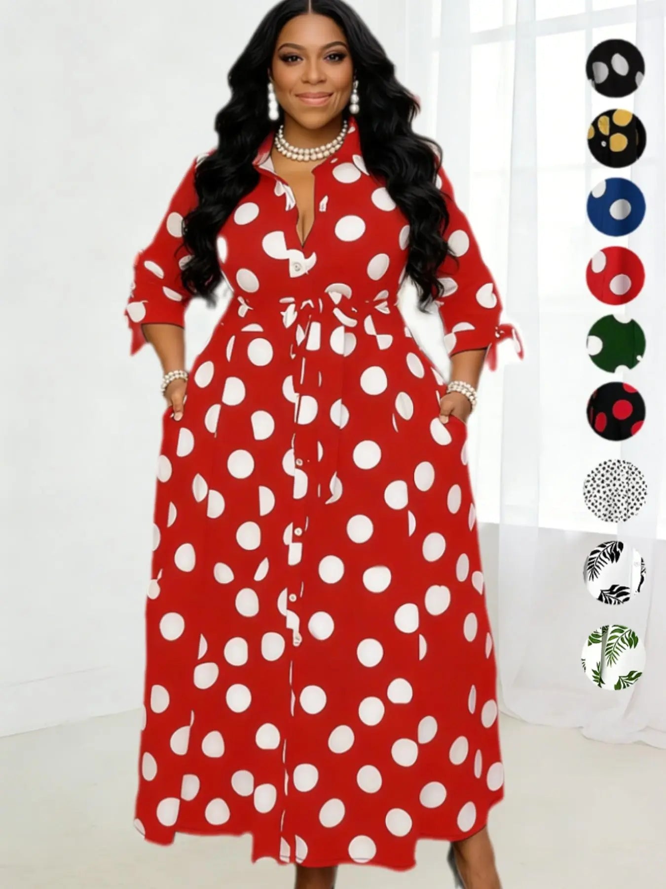 Women's Plus Size Long Sleeve Printed Shirt Dress