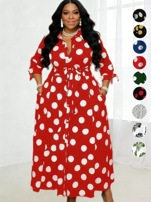 Women's Plus Size Long Sleeve Printed Shirt Dress