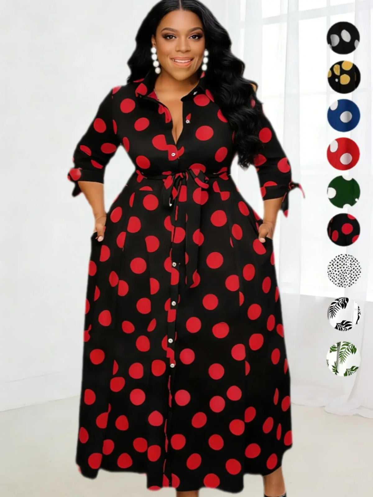 Women's Plus Size Long Sleeve Printed Shirt Dress