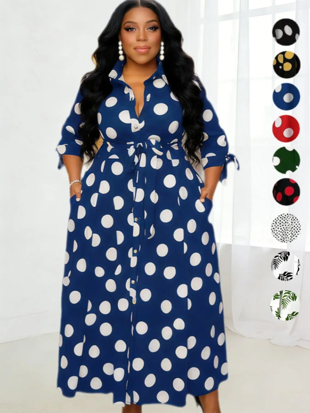 Women's Plus Size Long Sleeve Printed Shirt Dress