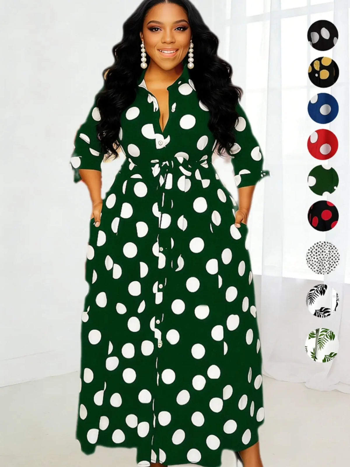 Women's Plus Size Long Sleeve Printed Shirt Dress