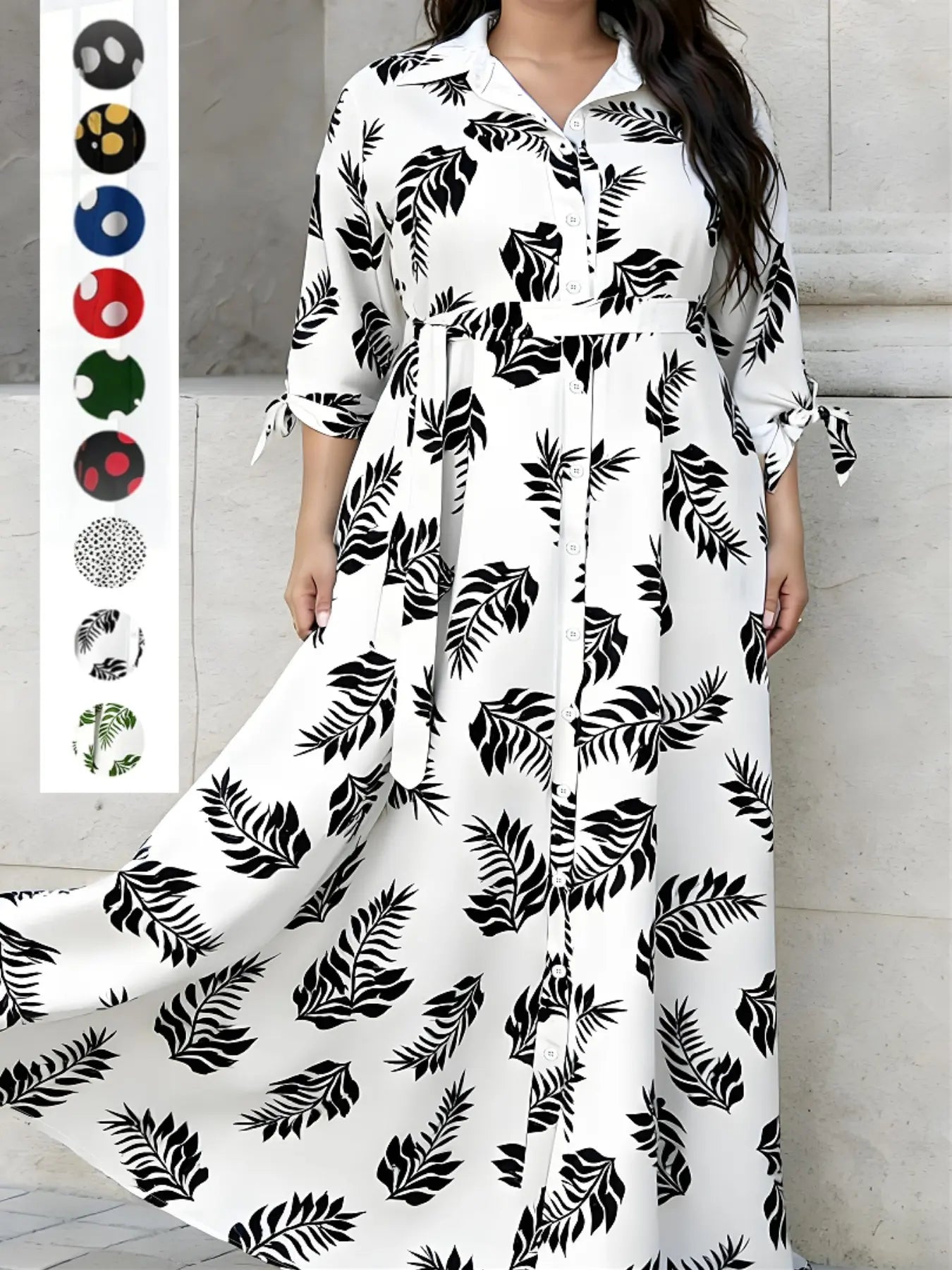 Women's Plus Size Long Sleeve Printed Shirt Dress