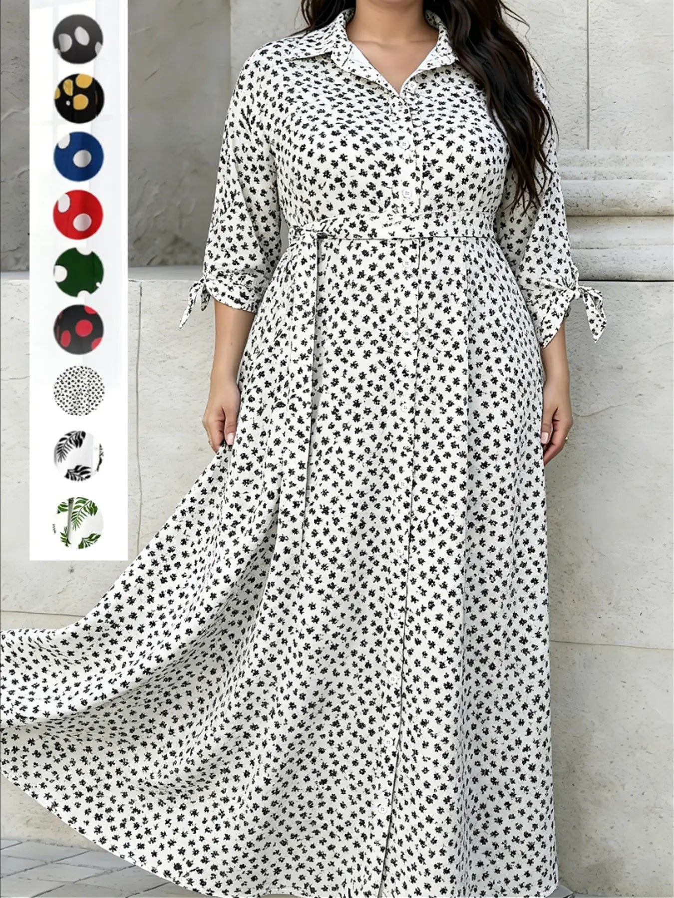 Women's Plus Size Long Sleeve Printed Shirt Dress
