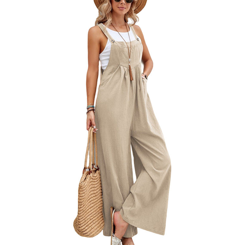 Multi-Color Casual Ruched Overalls with Adjustable Button Straps and Multiple Pockets