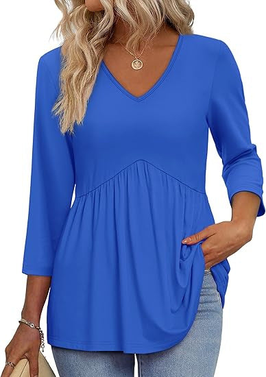 Women’s 3/4 Sleeve V-Neck Babydoll Blouse – Dressy Casual Top