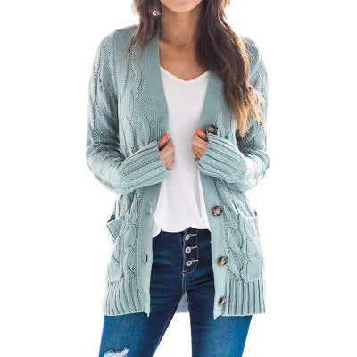 Women’s Cable-Knit Button-Front Cardigan – Cozy Relaxed Fit for Fall & Winter