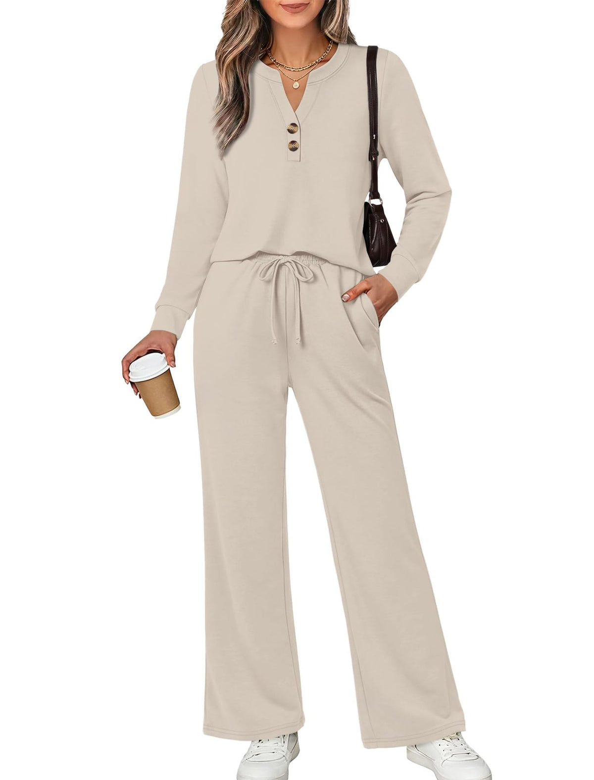 Fall & Winter Casual Two-Piece Set – Long-Sleeve Shirt & Wide-Leg Pants