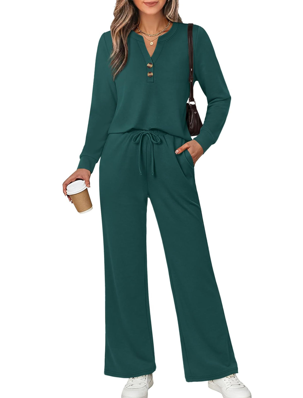 Fall & Winter Casual Two-Piece Set – Long-Sleeve Shirt & Wide-Leg Pants