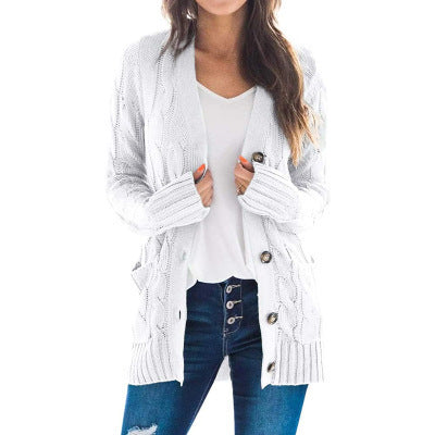 Women’s Cable-Knit Button-Front Cardigan – Cozy Relaxed Fit for Fall & Winter