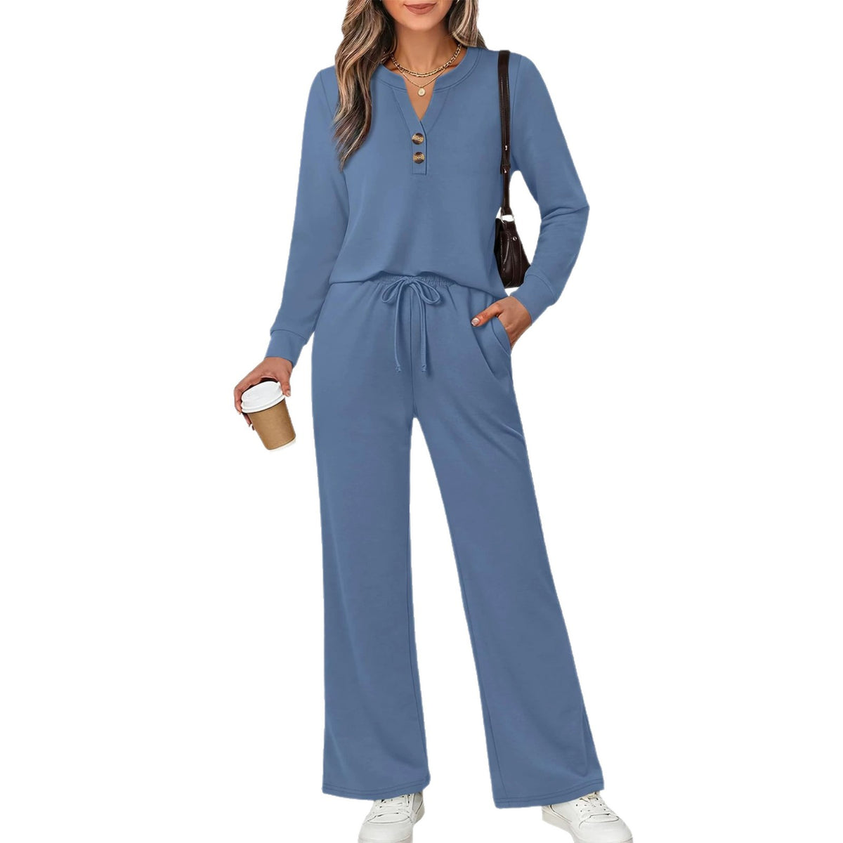 Fall & Winter Casual Two-Piece Set – Long-Sleeve Shirt & Wide-Leg Pants