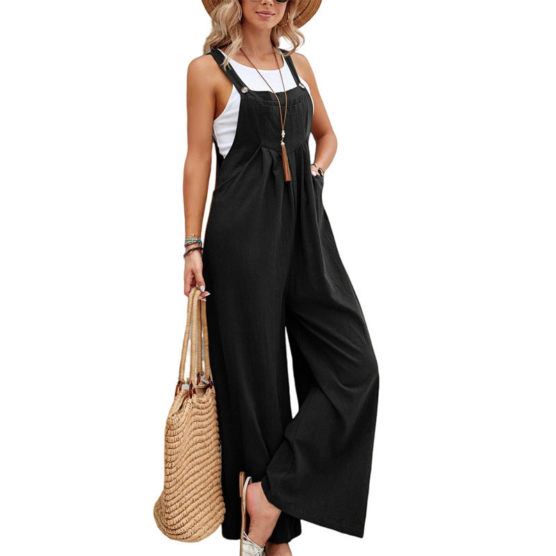 Multi-Color Casual Ruched Overalls with Adjustable Button Straps and Multiple Pockets