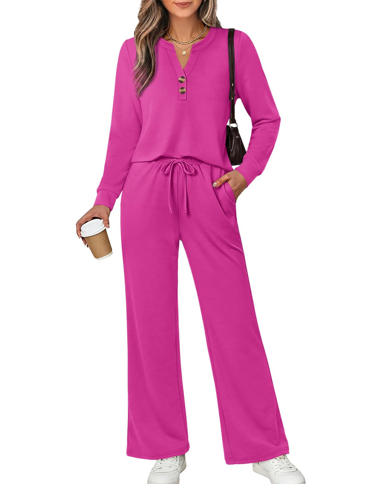 Fall & Winter Casual Two-Piece Set – Long-Sleeve Shirt & Wide-Leg Pants