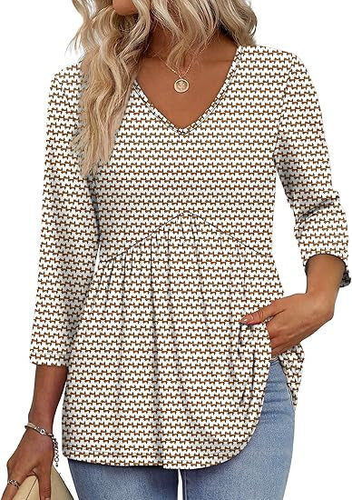 Women’s 3/4 Sleeve V-Neck Babydoll Blouse – Dressy Casual Top