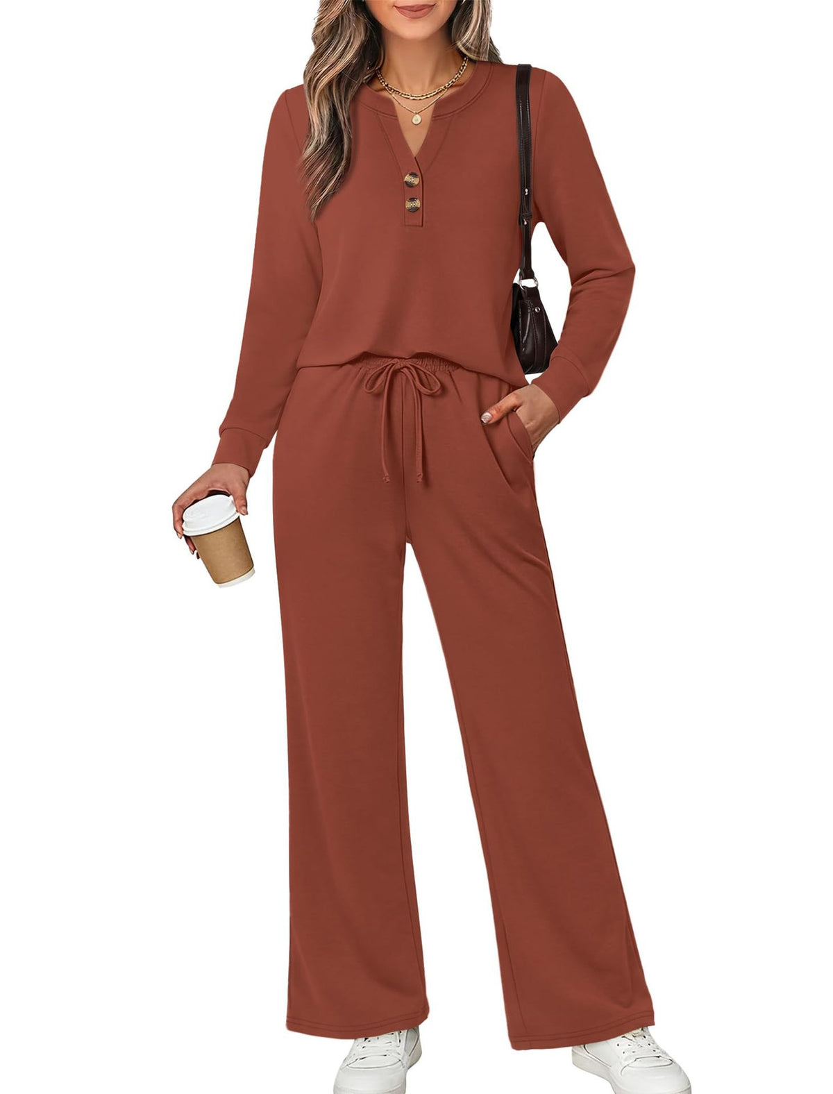 Fall & Winter Casual Two-Piece Set – Long-Sleeve Shirt & Wide-Leg Pants
