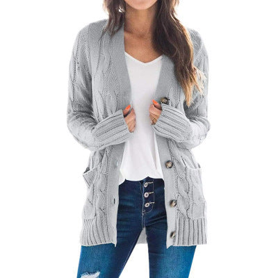 Women’s Cable-Knit Button-Front Cardigan – Cozy Relaxed Fit for Fall & Winter