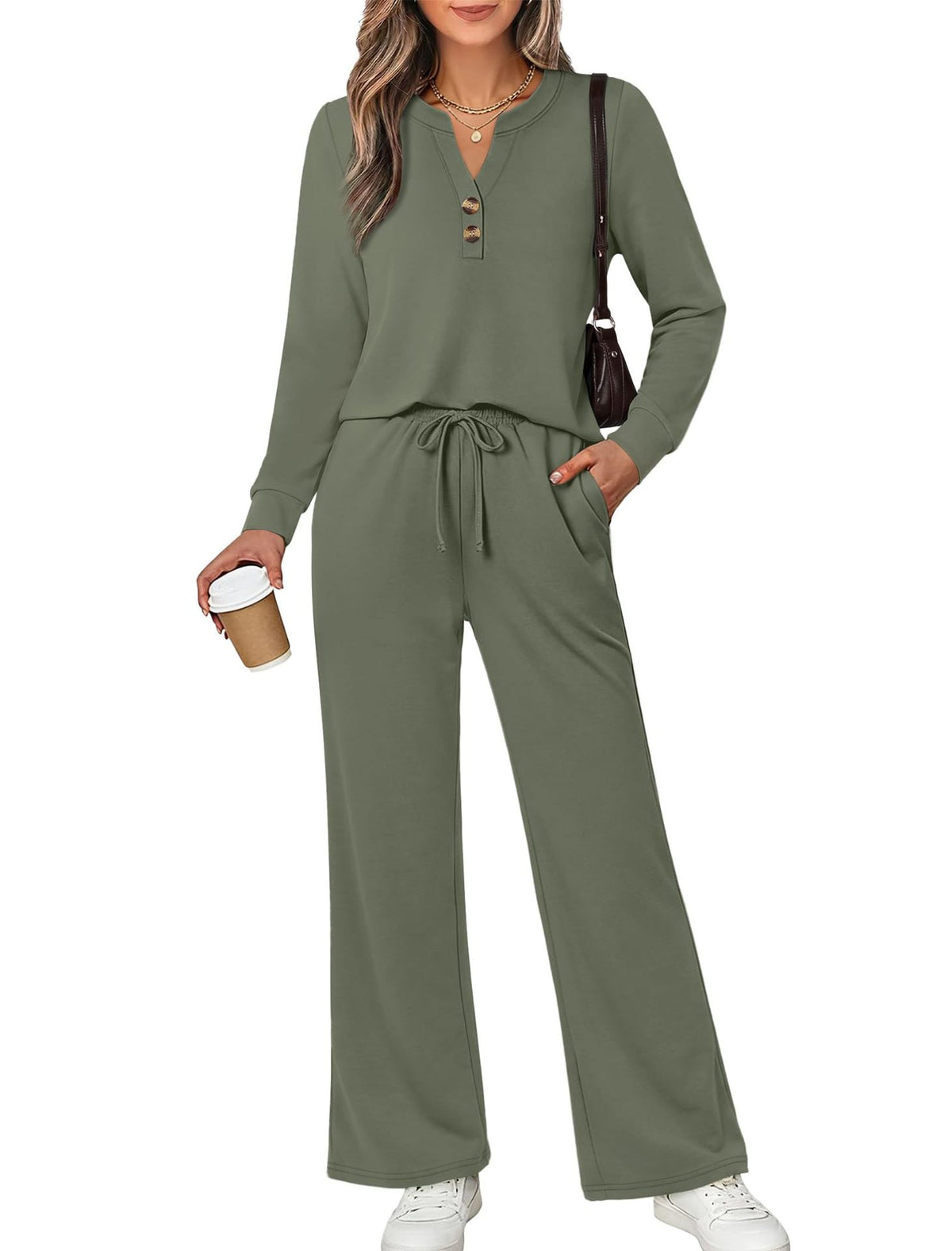 Fall & Winter Casual Two-Piece Set – Long-Sleeve Shirt & Wide-Leg Pants