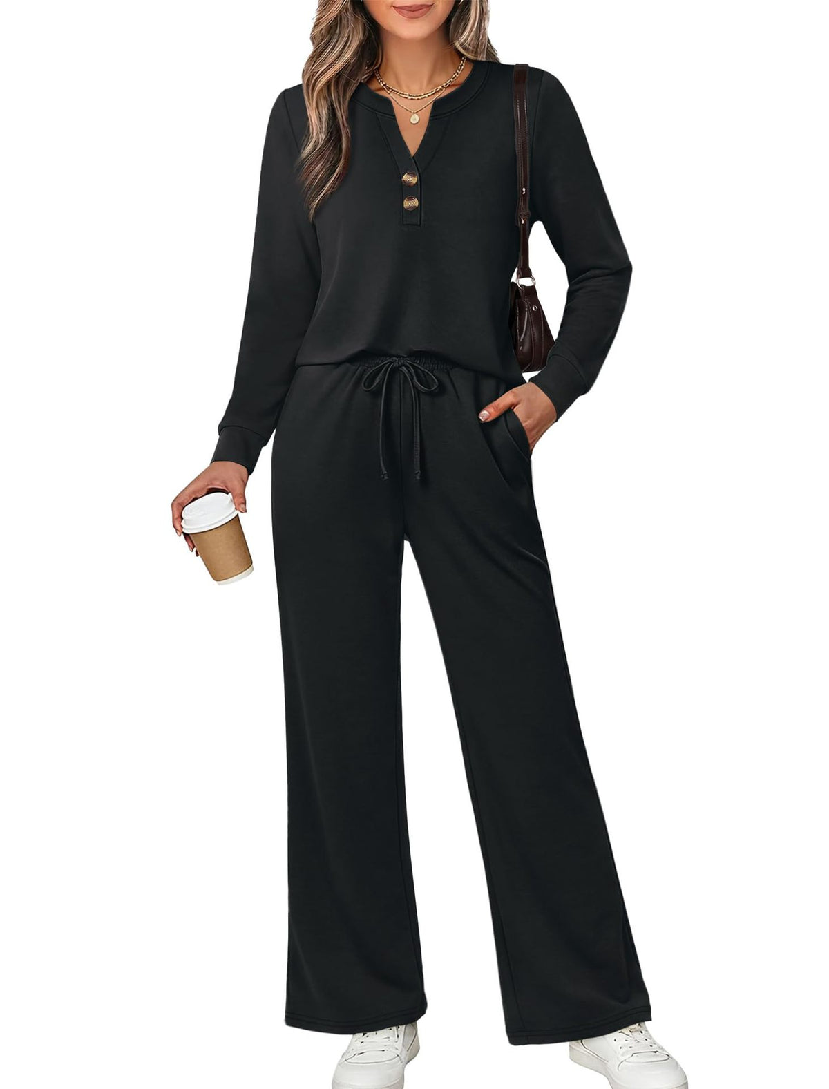 Fall & Winter Casual Two-Piece Set – Long-Sleeve Shirt & Wide-Leg Pants