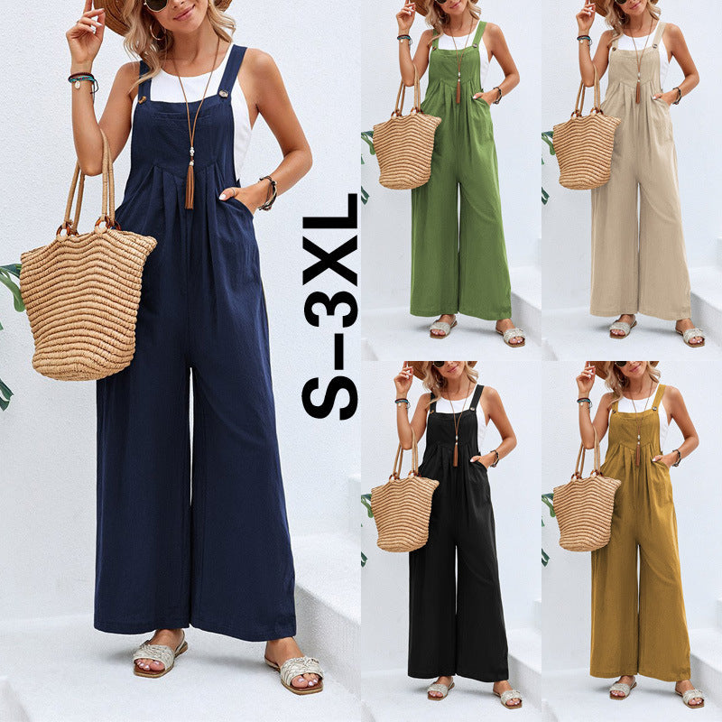 Multi-Color Casual Ruched Overalls with Adjustable Button Straps and Multiple Pockets