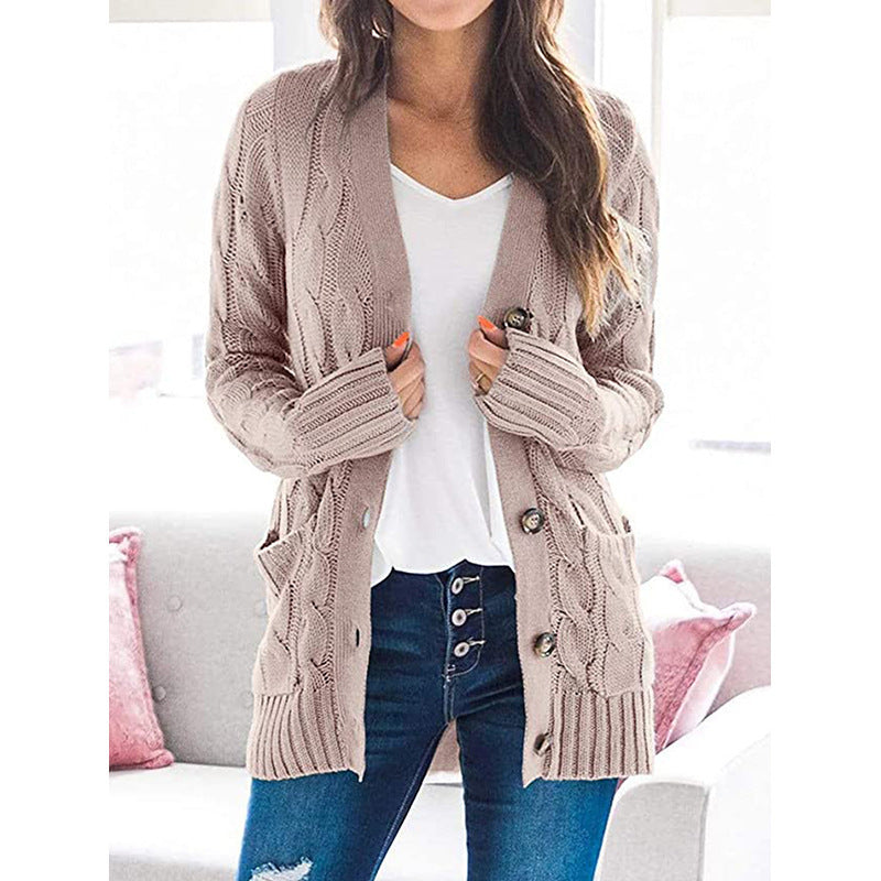 Women’s Cable-Knit Button-Front Cardigan – Cozy Relaxed Fit for Fall & Winter