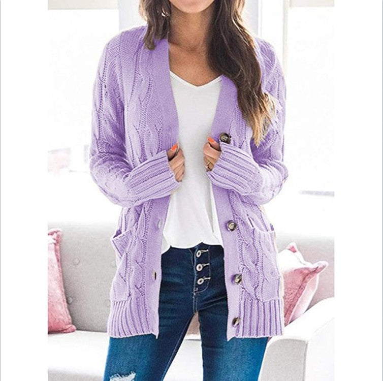 Women’s Cable-Knit Button-Front Cardigan – Cozy Relaxed Fit for Fall & Winter