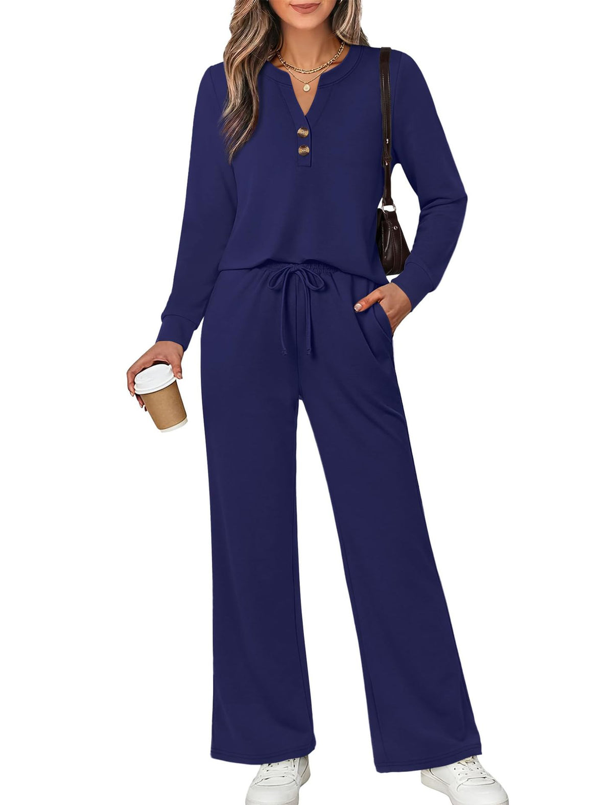 Fall & Winter Casual Two-Piece Set – Long-Sleeve Shirt & Wide-Leg Pants