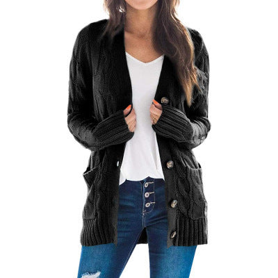 Women’s Cable-Knit Button-Front Cardigan – Cozy Relaxed Fit for Fall & Winter
