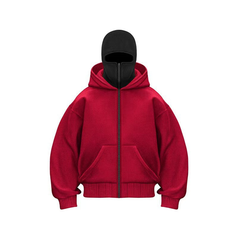 Unisex Fleece-Lined Full-Zip Hoodie with Built-In Face Cover