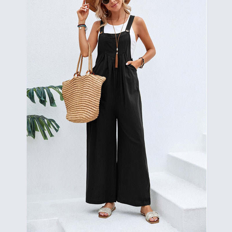 Multi-Color Casual Ruched Overalls with Adjustable Button Straps and Multiple Pockets
