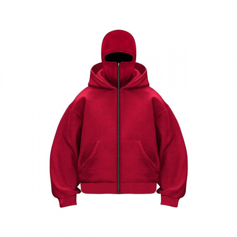 Unisex Fleece-Lined Full-Zip Hoodie with Built-In Face Cover