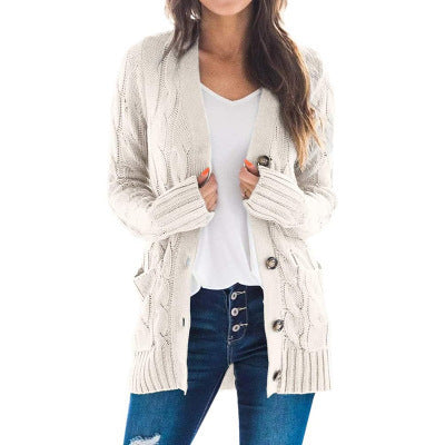 Women’s Cable-Knit Button-Front Cardigan – Cozy Relaxed Fit for Fall & Winter