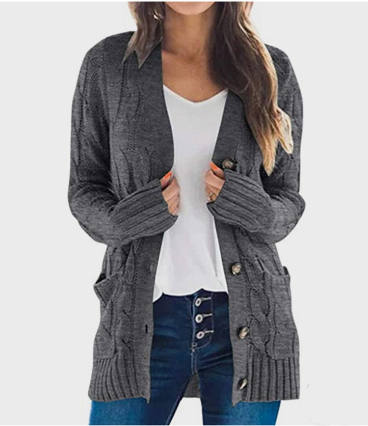 Women’s Cable-Knit Button-Front Cardigan – Cozy Relaxed Fit for Fall & Winter