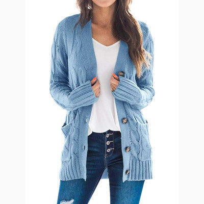 Women’s Cable-Knit Button-Front Cardigan – Cozy Relaxed Fit for Fall & Winter