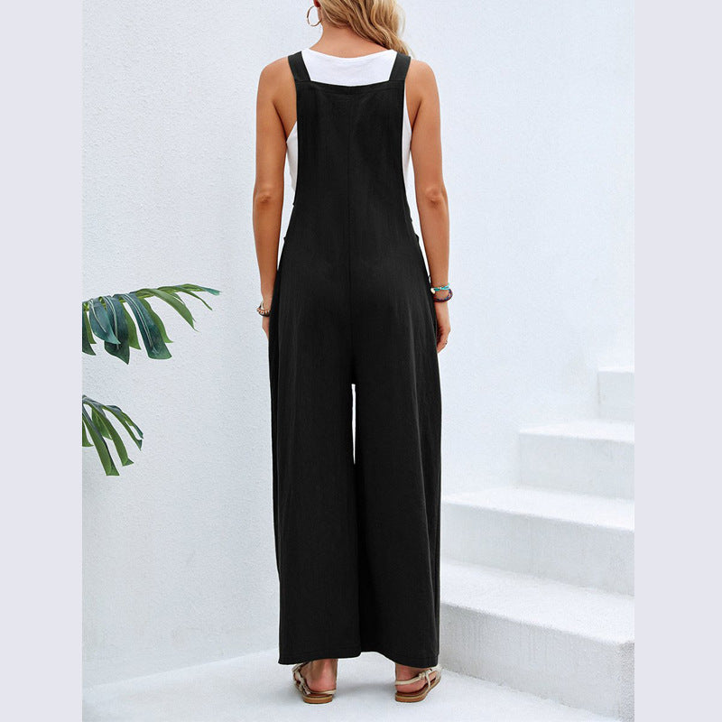 Multi-Color Casual Ruched Overalls with Adjustable Button Straps and Multiple Pockets