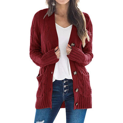 Women’s Cable-Knit Button-Front Cardigan – Cozy Relaxed Fit for Fall & Winter