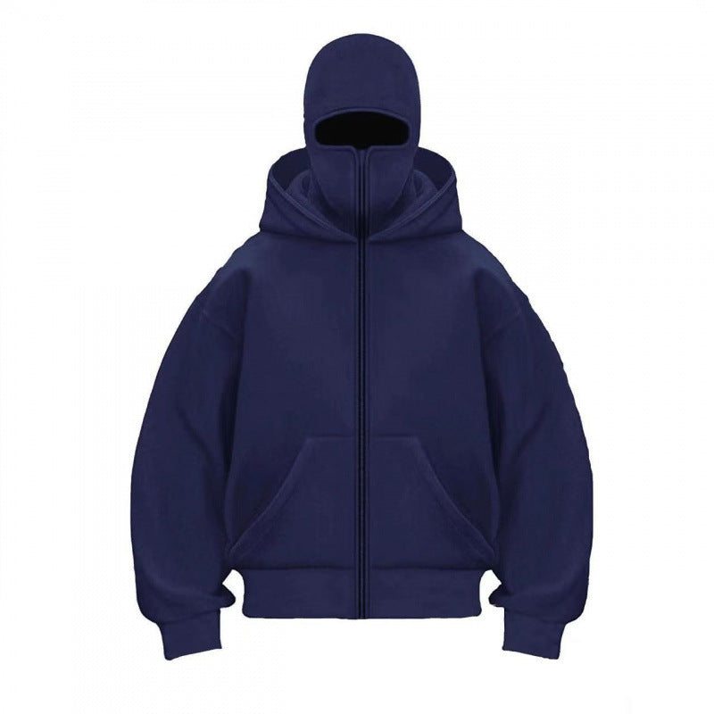 Unisex Fleece-Lined Full-Zip Hoodie with Built-In Face Cover