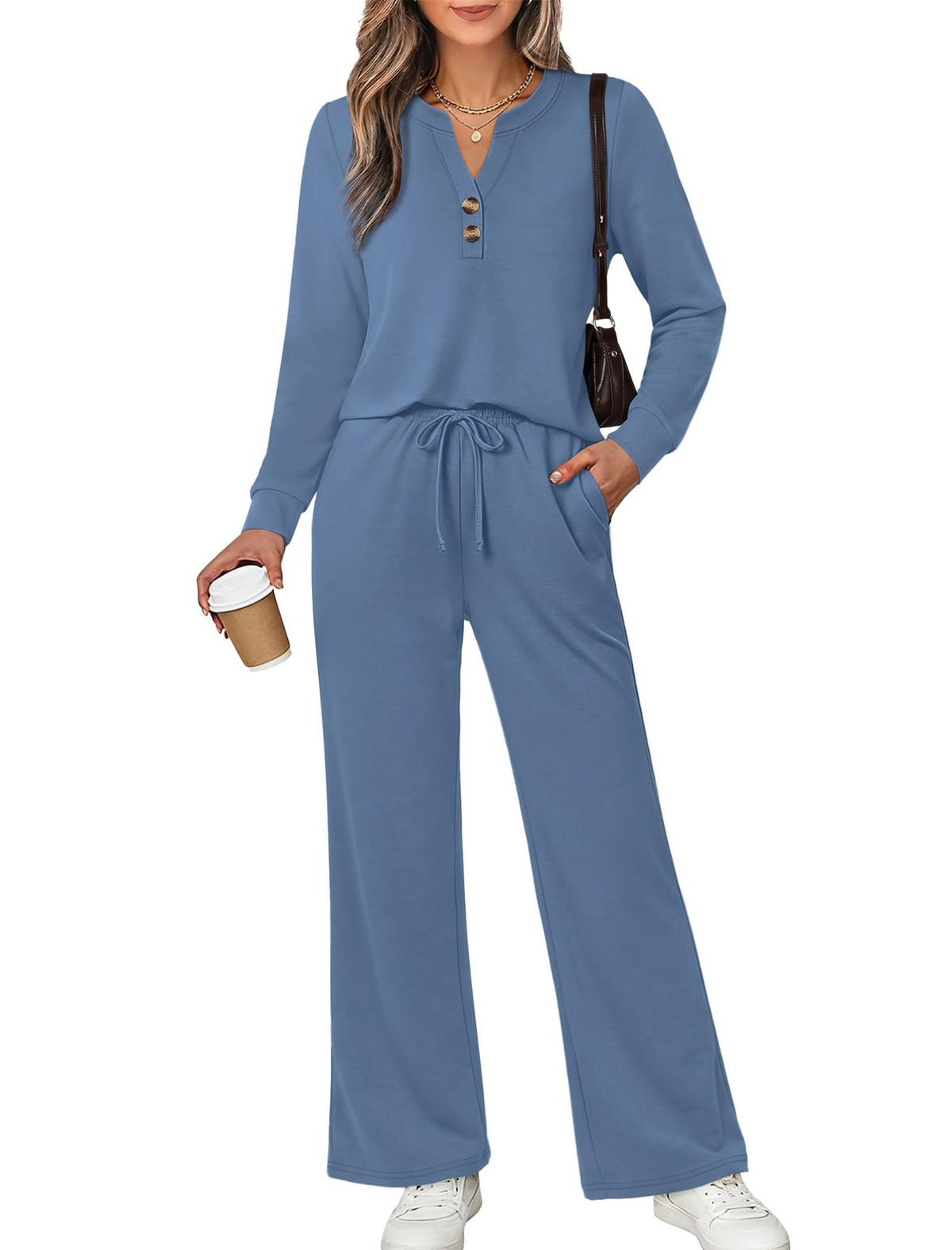 Fall & Winter Casual Two-Piece Set – Long-Sleeve Shirt & Wide-Leg Pants