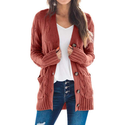 Women’s Cable-Knit Button-Front Cardigan – Cozy Relaxed Fit for Fall & Winter