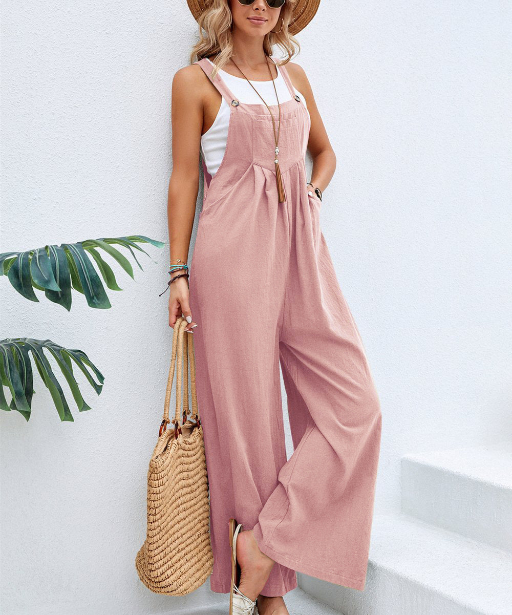 Multi-Color Casual Ruched Overalls with Adjustable Button Straps and Multiple Pockets