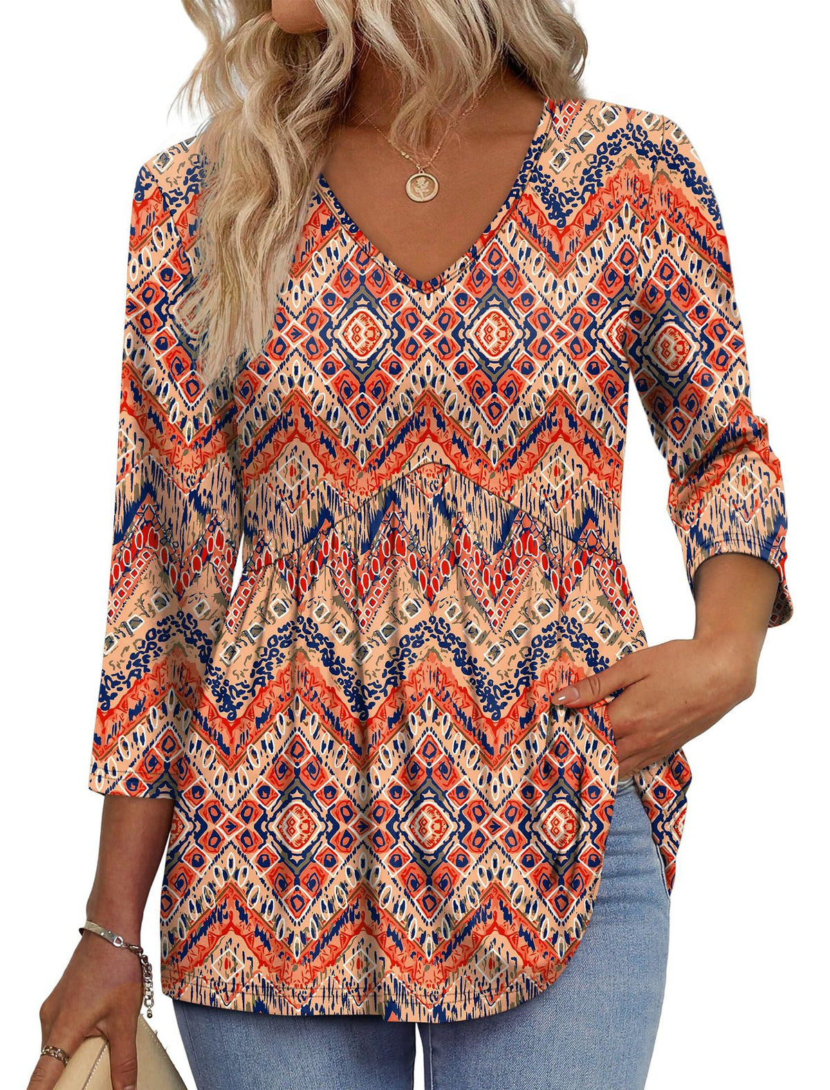 Women’s 3/4 Sleeve V-Neck Babydoll Blouse – Dressy Casual Top